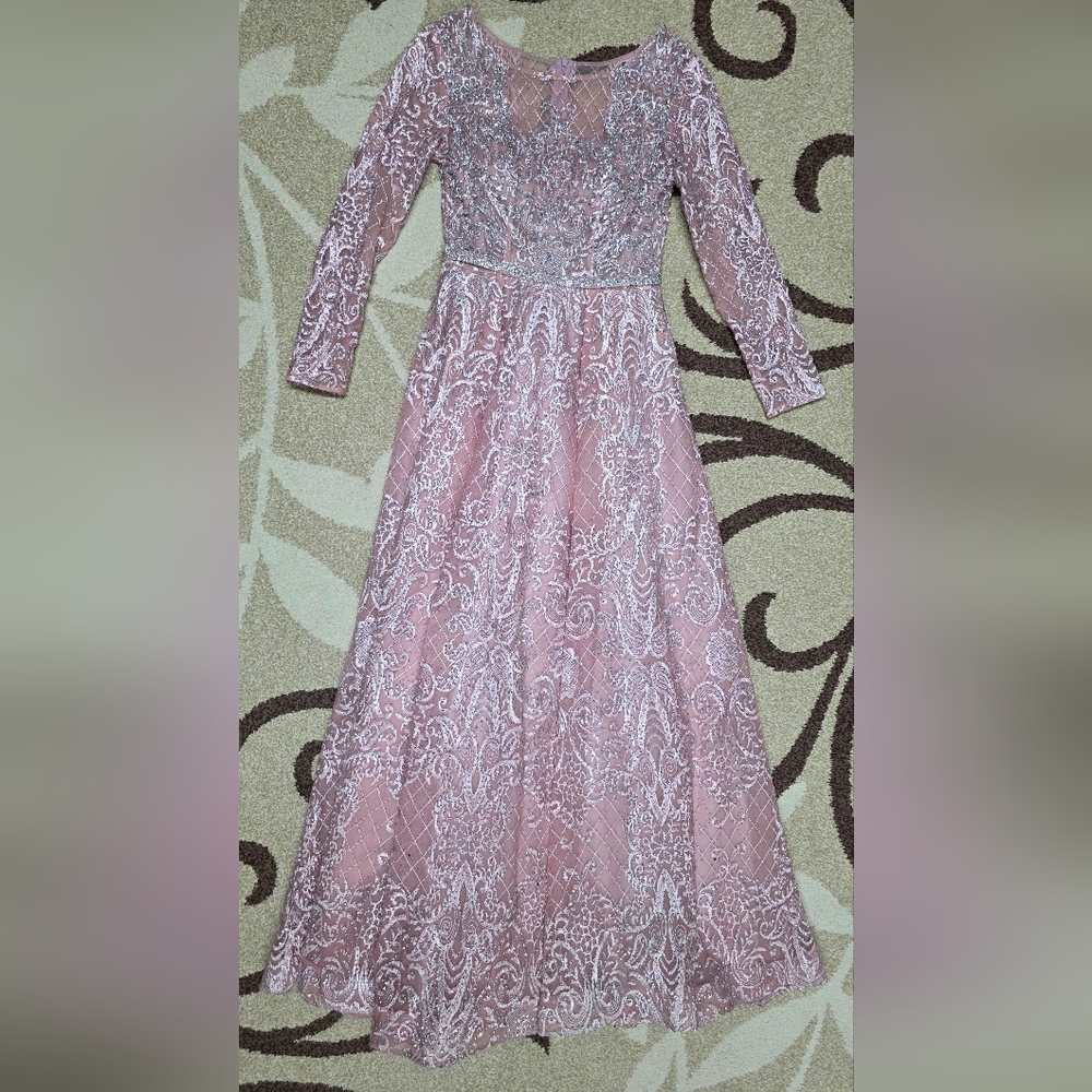 Pink modest evening gown